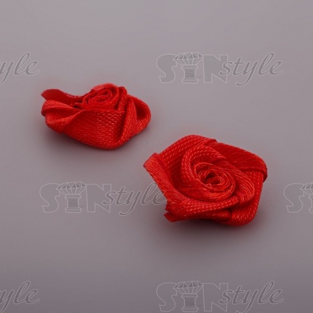 Цветочек из атласной ленты, красный, размер 15 мм, фото 3