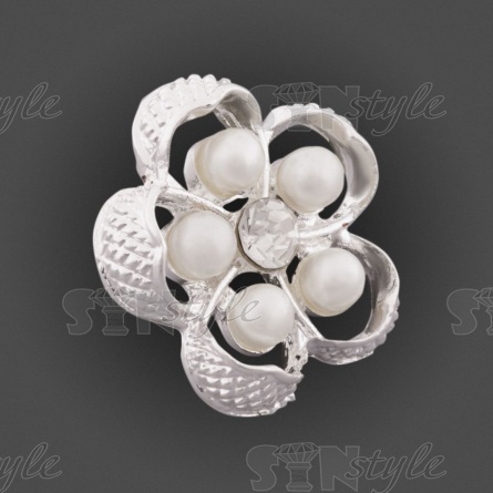 Пуговица металлическая на ножке, размер 32L, цвет серебряный+белые бусины и страза фото 2