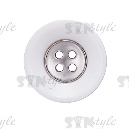 Пуговица пластиковая, на черыре прокола, белая с серебром, 40L фото 2