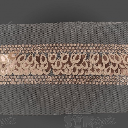 Тесьма из пайеток на сетке, цвет золотой, ширина 60 мм, намотка 16 ярдов  фото 1