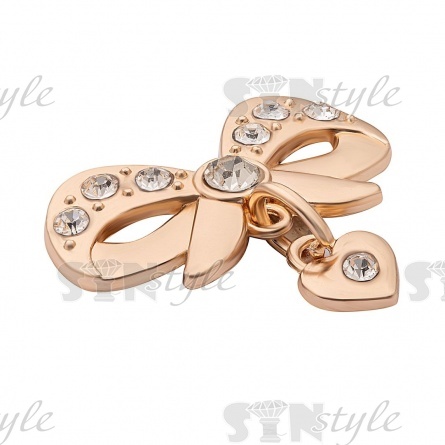 Брошь металлическая, крепление усики, размер 30х27 мм, цвет золото+белые стразы фото 2