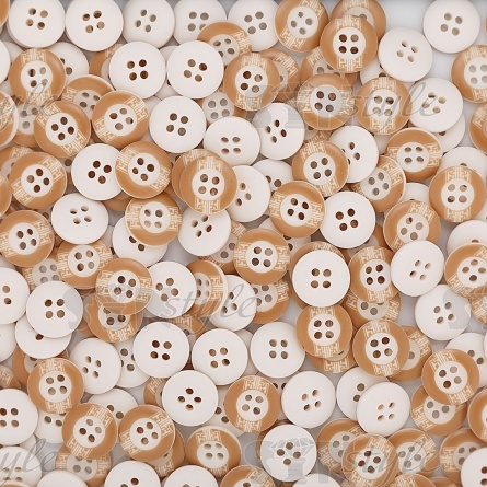 Пуговица пластиковая на четыре прокола, размер 24L, цвет белый с бежевым фото 4