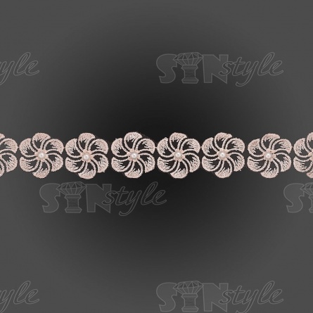 Кружево "Цветочки" на капроновой ленте, ширина 35 мм, цвет персиковый+белые бусины, намотка 20 ярдов фото 2