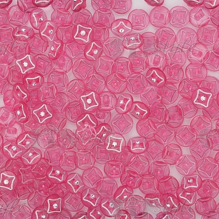 Пуговица пластиковая на ножке, круглая, розовая прозрачная с белой стразой в центре, 20L фото 3