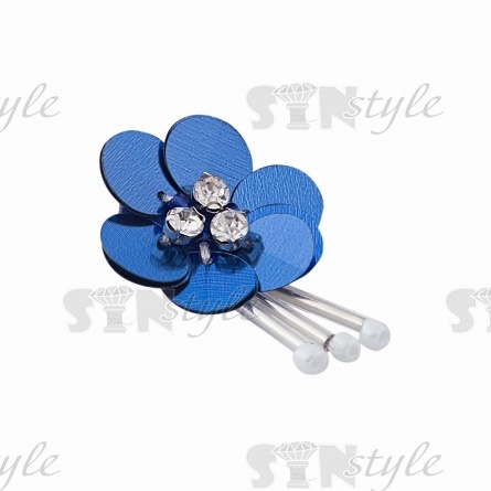 Аппликация "Цветок" с элементами из бисера, цвет темно-синий, стразы белые, азмер 25х40 мм фото 2