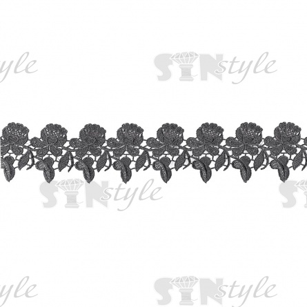 Кружево ажурное, нежная цветочная гирлянда с резными краями, ширина 80 мм, цвет черный, намотка 15 ярдов фото 2