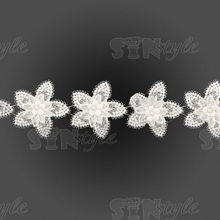 Кружево Цветочное с бусинами в цвет кружева, намотка 10 ярдов,  ширина 80 мм, цвет белый  фото 2