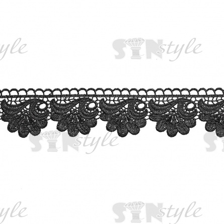 Кружево ажурное с цветочным орнаментом, ширина 55 мм, цвет черный, намотка 14,3 ярдов фото 1