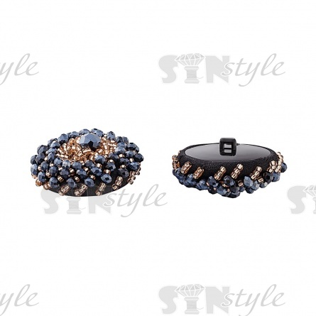 Пуговица пластиковая на ножке, круглая, расшита бисером синего и золотого цвета, 60L фото 2