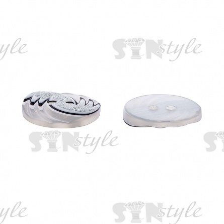 Пуговица пластиковая на два прокола, белая с черными линиями, размер 28L фото 3