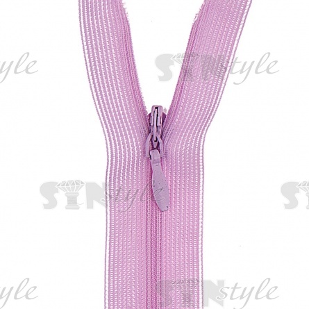 Молния спираль, тип 3, потайная, неразъемная, основа капрон, длина 50 см, цвет 552 (светло-сиреневый), бегунок цвета основы фото 2