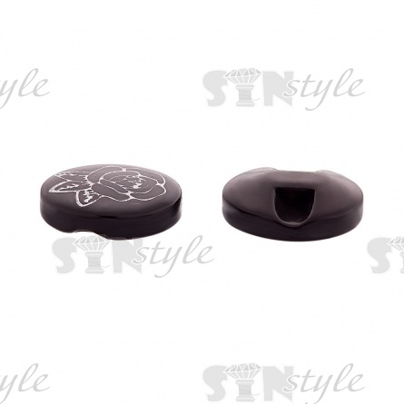 Пуговица пластиковая на полуножке, размер 20L, цвет черный, на шляпке серебряный принт в виде розы фото 4