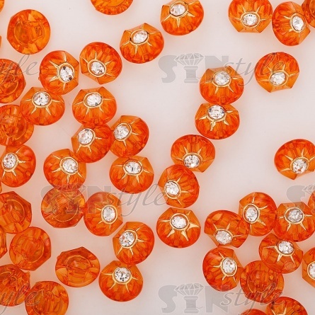 Пуговица пластиковая на ножке, круглая, оранжевая прозрачная с белой стразой в центре, 20L фото 3