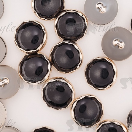 Пуговица пластиковая на ножке, размер 48L, золотая основа, черная вставка фото 3