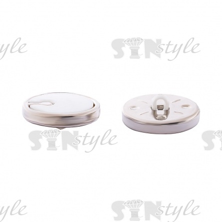 Пуговица пластиковая на ножке, размер 48L, основа цвета никель, шляпка белая фото 2