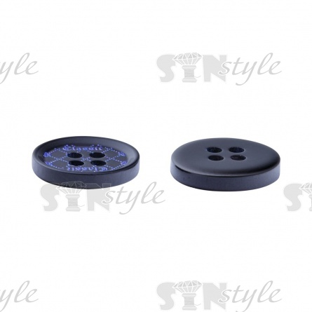 Пуговица пластиковая на четыре прокола, размер 24L, цвет черный/синий фото 3