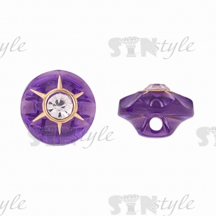 Пуговица пластиковая на ножке, круглая, фиолетовая прозрачная с белой стразой в центре, 20L фото 1