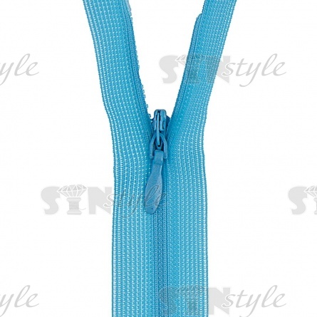 Молния спираль, тип 3, потайная, неразъемная, основа капрон, длина 50 см, цвет 905 (светлый аквамарин), бегунок цвета основы фото 2