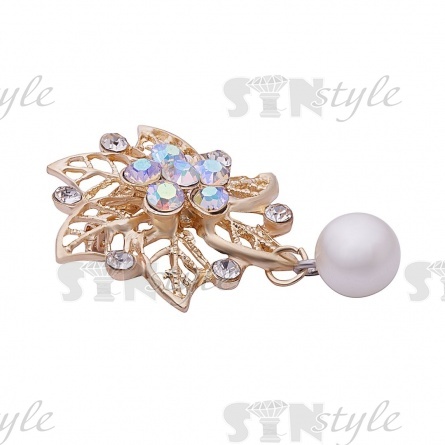 Брошь с подвеской, застежка булавка, цвет серебряный+радужные стразы, размер 30х48 мм фото 4