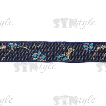 Джинсовая лента с цветочным принтом голубого цвета, ширина 25 мм, намотка 20 ярдов фото 3