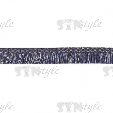 Декоративная тесьма букле с бахромой, цвет синий+белый+золото, ширина 35 мм, намотка 45 ярдов фото 2