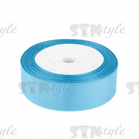 Декоративная лента атласная, ширина 25 мм, намотка 25 ярдов, цвет светло-синий (№062) фото 1