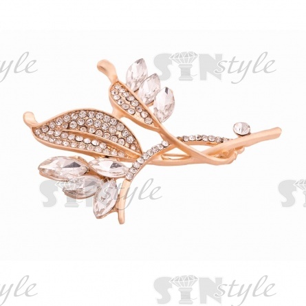 Брошь металлическая со стразами, цвет золото+белые стразы,застежка булавка, размер 48х60 мм фото 2