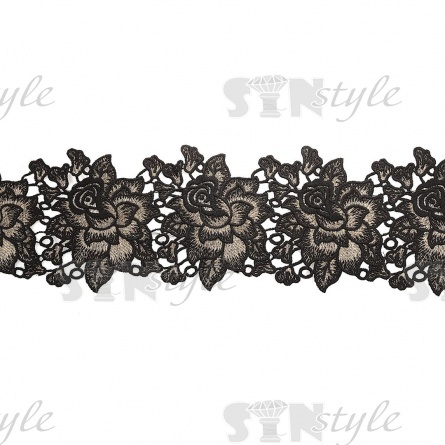 Кружево ажурное, нежная цветочная гирлянда с резными краями, ширина 130 мм, цвет черный+золото, намотка 10 ярдов фото 2