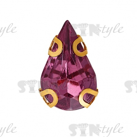 Стразы пришивные акриловые в цапах, форма капля, цвет золото+грязно-розовый, размер 6х10мм, 200 шт/уп. фото 1