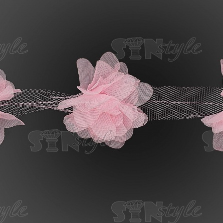 Кружево "Цветочки", ширина 60 мм, цвет розовый (71), намотка 10 ярдов фото 3