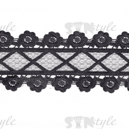 Кружево ажурное матовая нить, цвет черный, намотка 15 ярдов, ширина 65 мм  фото 2