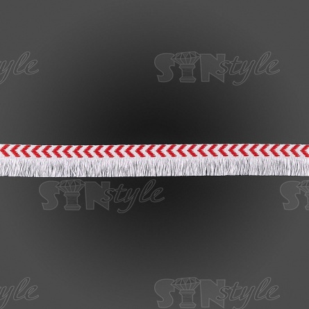 Декоративная тесьма букле с бахромой, цвет белый+красный, ширина 25 мм, намотка 45 ярдов фото 2