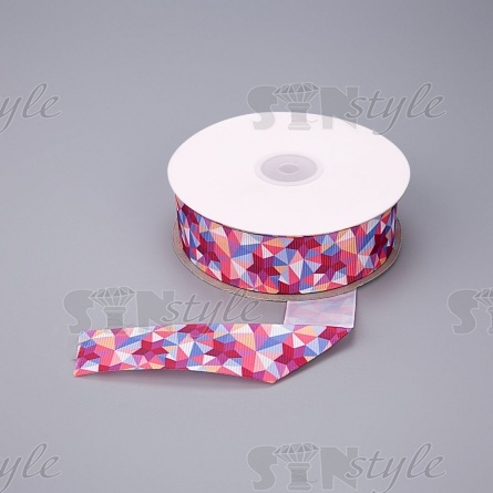 Лента репсовая, с геометрическим принтом, ширина 25 мм, цвет бордовый+микс, намотка 20 ярдов фото 1