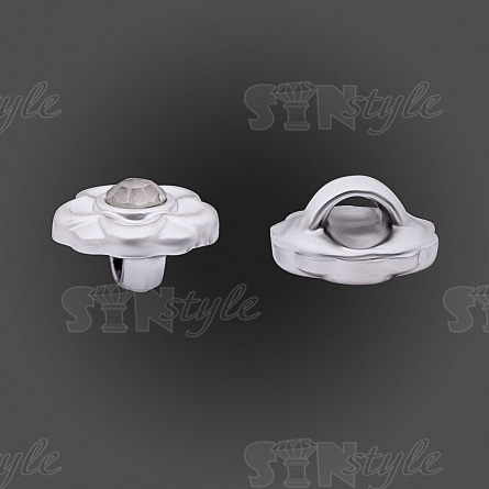 Пуговица пластиковая на ножке, в форме цветка, цвет серебряный, белая страза в центре, размер 18L фото 2