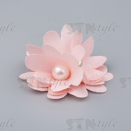 Цветочки декоративные с бусинами, цвет персиковый, диаметр 40 мм,  фото 2
