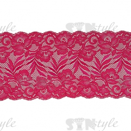Кружево эластичное, ширина 150 мм, цвет фуксия, намотка 15 ярдов, материал лайкра фото 1