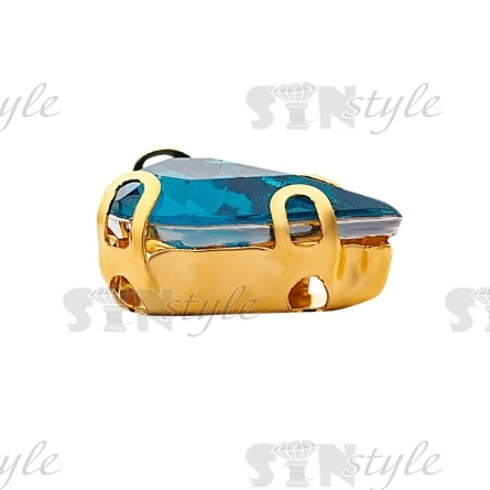 Стразы пришивные акриловые в цапах, форма капля, цвет золото+бирюза, размер 6х10мм, 200 шт/уп. фото 2