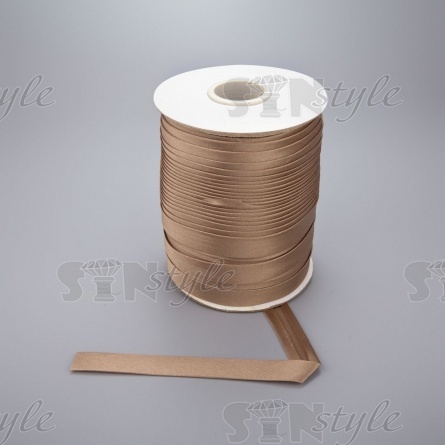 Косая бейка атласная, ширина 15 мм, намотка 144 ярда, цвет бежевый фото 1