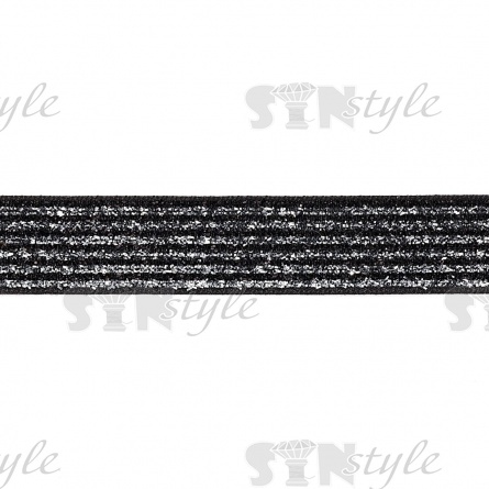 Декоративная тесьма бархатная с люрексом, цвет черный+серебро, ширина 20 мм, намотка 25 ярдов фото 1