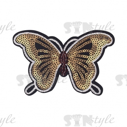 Термоаппликация "Бабочка"с пайетками, цвет золотой/основа черная, размер 115*73мм  фото 1