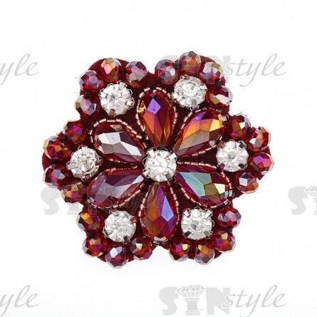 Аппликация с элементами из бисера и страз на фетровой основе, цвет бордоввй радужный (голография), размер 48 мм фото 1