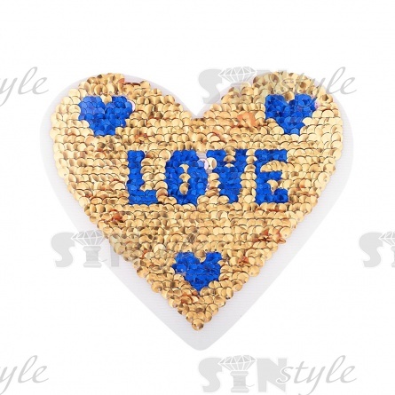 Аппликация на сетке из пайеток "Сердце", размер 200х165 мм, цвет розовый+золотой фото 2