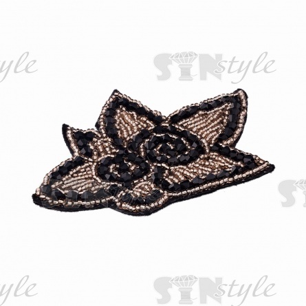 Аппликация с элементами из бисера, черный с золотом, размер 105х92 мм фото 2