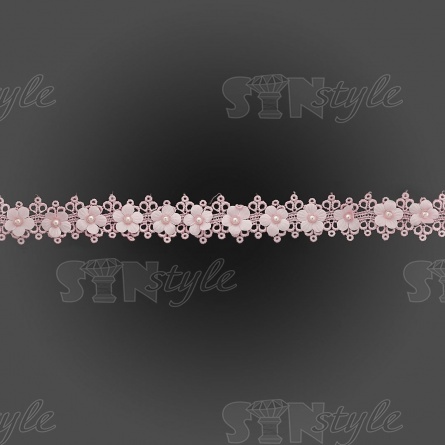 Кружево ажурное с цветами и бусинами, ширина 30 мм, намотка 10 ярдов, цвет розовый (№4) фото 1