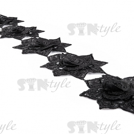 Кружево "Цветочное", гирлянда из объемных бутонов роз на нежной кружевной основе, ширина 100 мм, цвет черный, намотка 15 ярдов фото 3
