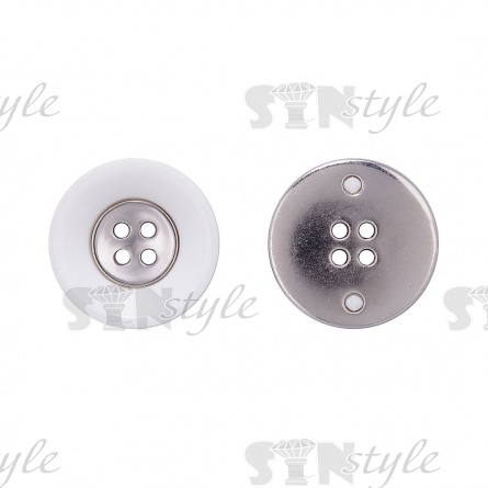 Пуговица пластиковая, на черыре прокола, белая с серебром, 40L фото 1