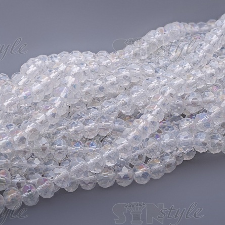 Бусины граненые Рондель (стекло), цвет прозрачный радужный-голография (AB), 4 мм, 140-150 шт/нить фото 1