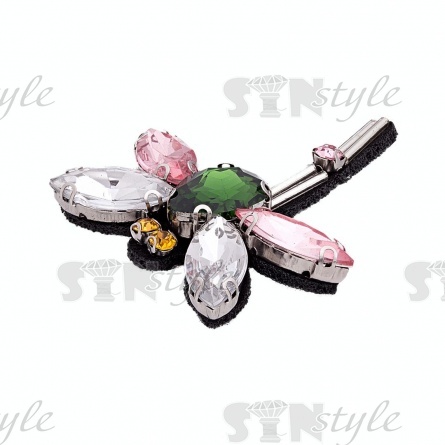 Аппликация с элементами из бисера "Стрекоза", черная основа, разноцветные стразы, размер 45х60мм фото 2