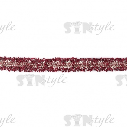 Декоративная тесьма букле с люрексом и бахромой, ширина 25 мм, цвет бордовый, намотка 45 ярдов фото 2