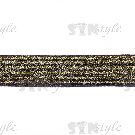 Декоративная тесьма бархатная с люрексом, цвет черный+золото, ширина 20 мм, намотка 100 ярдов фото 3